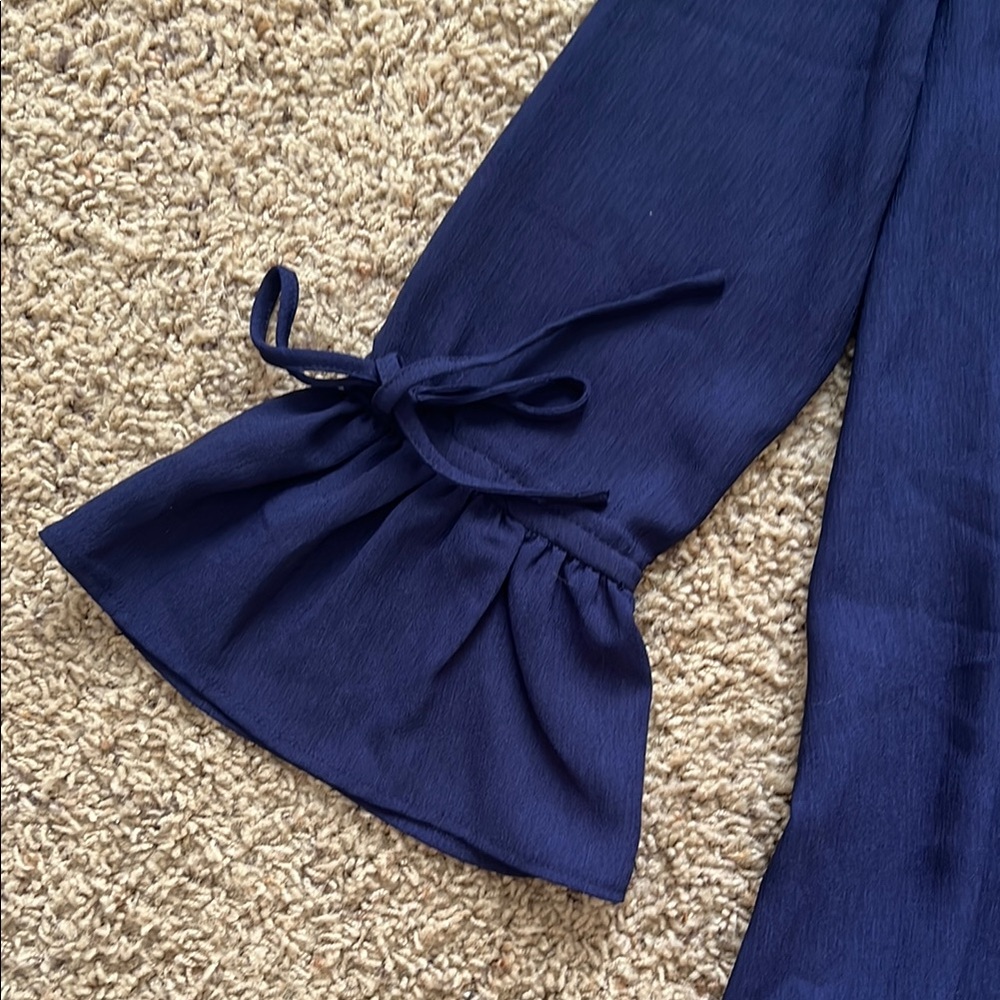 Blue Ruffled Blouse with Tie Front - Picture 4 of 6